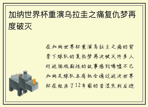 加纳世界杯重演乌拉圭之痛复仇梦再度破灭